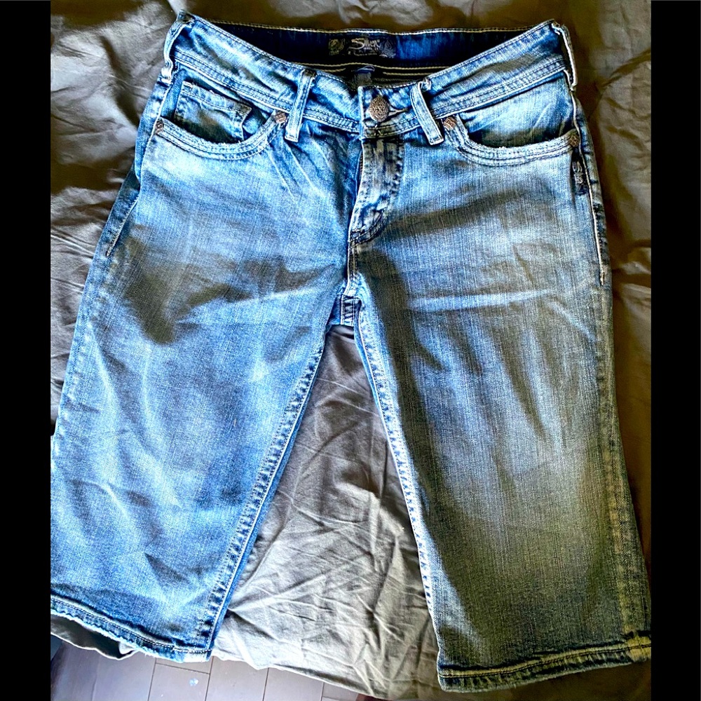 Silver denim shorts